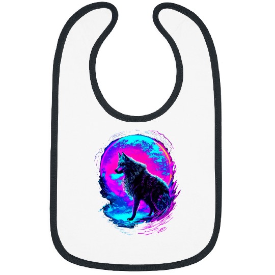 Coyote Mammal Colorful wolfs Art Synthwave Abstract Landscape Bibs