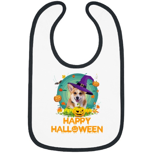 Corgi Pet Dog Happy Halloween Witch Pumpkin ghosts Cute Scary 375 Bibs