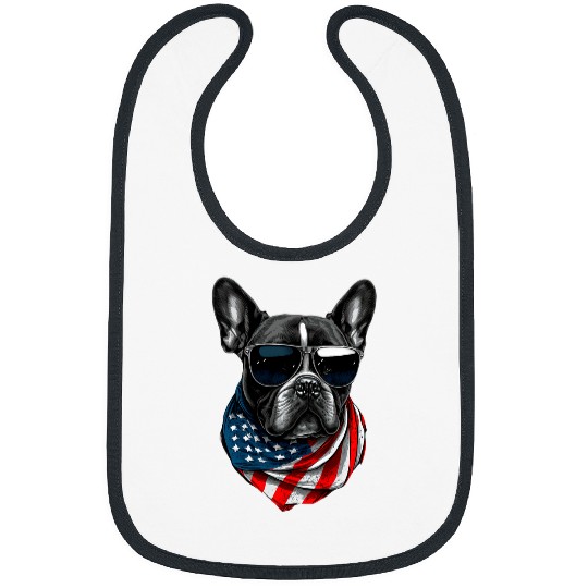 French Bulldog Pet With Sunglasses And American Flag USA Bibs