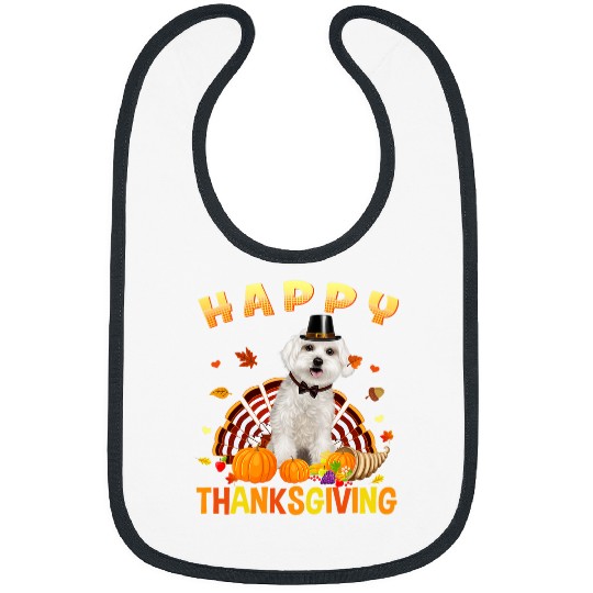 Maltese Pet Happy Thanksgiving Cute Maltese Turkey Pilgrim Hat Funny Bibs