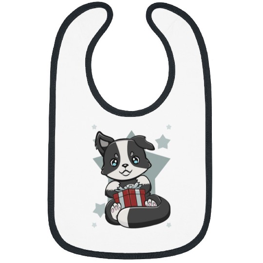 Border Collie Pet With Present An Cute Santa Dog For Christmas Bibs