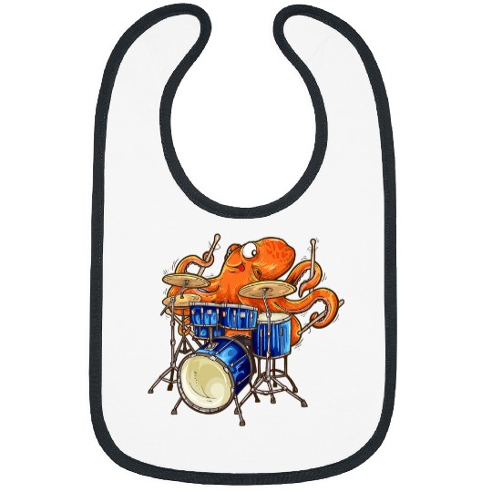 Funny Drummer Octopuss Playing Drums Rock Band Music Cuttlefish Kraken Bibs