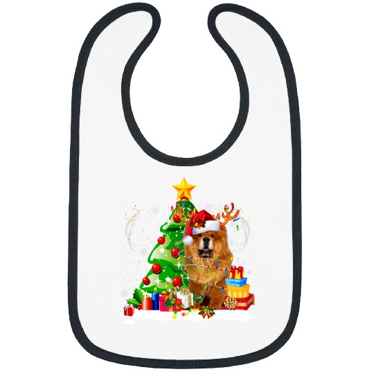 Chow Chow Pet Reindeer Christmas Lights Funny Dog Xmas Bibs