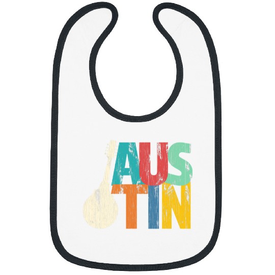 Funny Mandolin Austin Texas Mandolin Distressed Colorful Typography Bibs