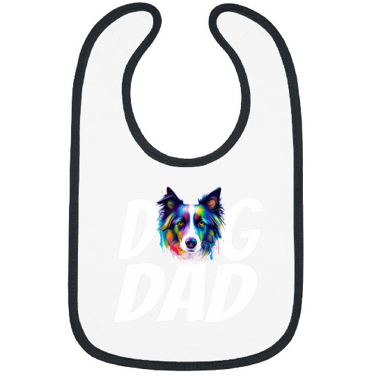 Border Collie Pet Watercolor Colorful Border Collie Mom Dog Dad Men Bibs