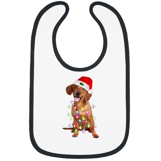 Dachshund Pet Santa Christmas Tree Lights xmass Boys Dog104 Bibs