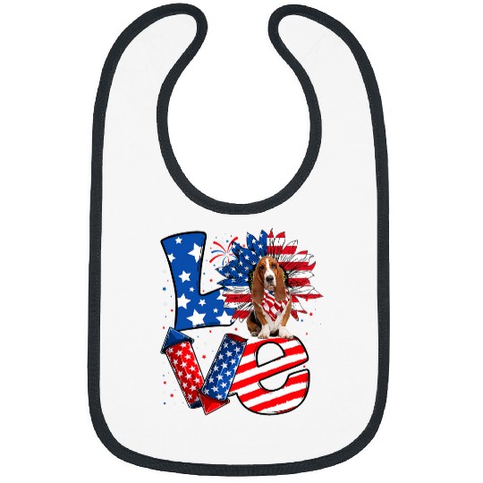 Basset Hound Pet 4th of July Decor Patriotic LOVE Basset Hound Dog USA Flag Bibs