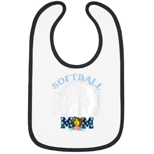 Sport Softball Womens Bleached Floral Softball Mom Messy Bun Bibs