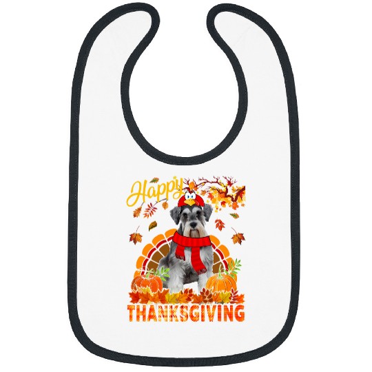 Schnauzer Pet Thanksgiving Schnauzer Wearing Turkey Costume Fall Leaves Bibs