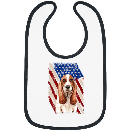 Basset Hound Pet American Flag 4th of July Dog Lover 2 Bibs