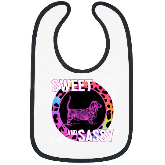 Basset Hound Pet Bassett Hound 90s Nostalgia Rainbow Leopard Print Tropical Bibs
