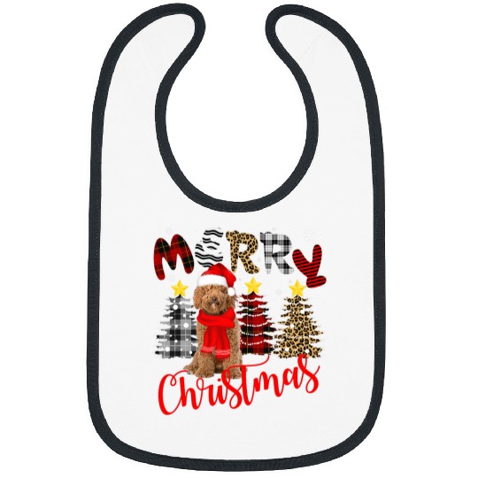 Labradoodle Pet Merry Christmas Tree Leopard Plaid Printed Bibs