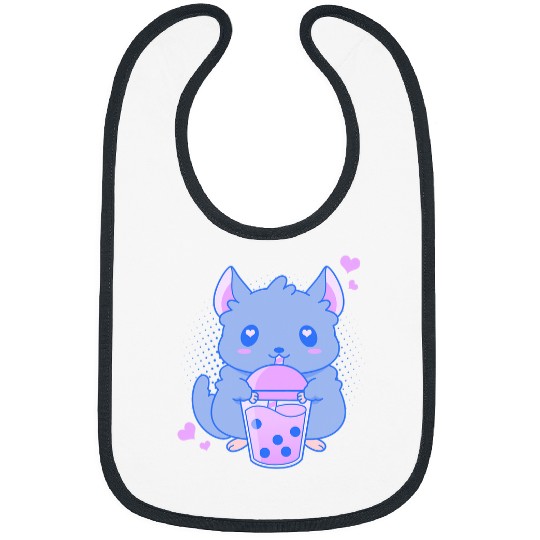 Chinchilla Mammal Cute Kawaii Chinchilla Drinking Bubble Tea Boba Tea Bibs