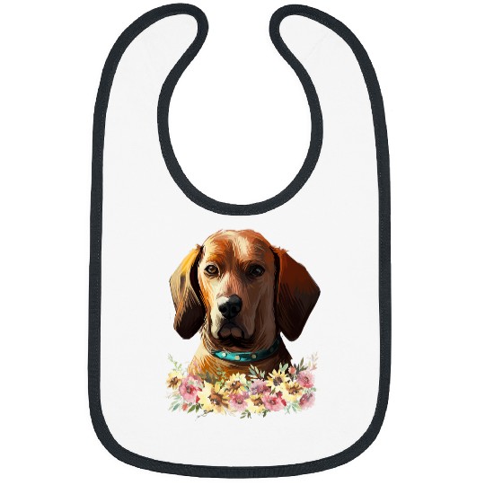 Coonhound Pet Redbone Coonhound Dog Floral Bibs