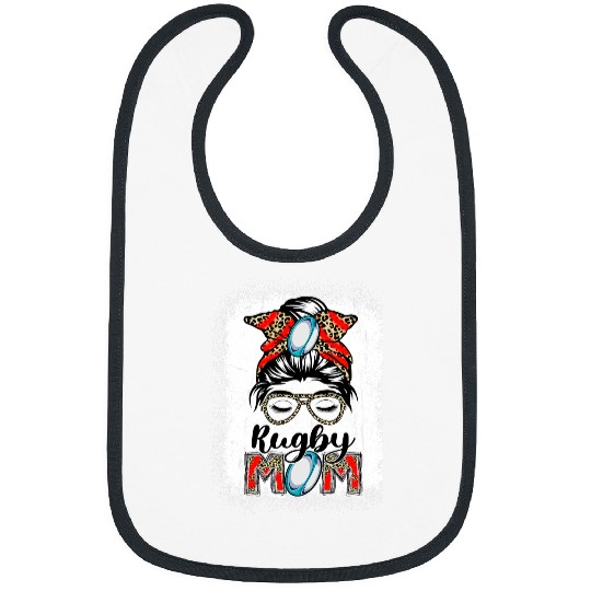 Sport Rugby Mom Game Day Messy Bun Leopard Mothers Day Bibs