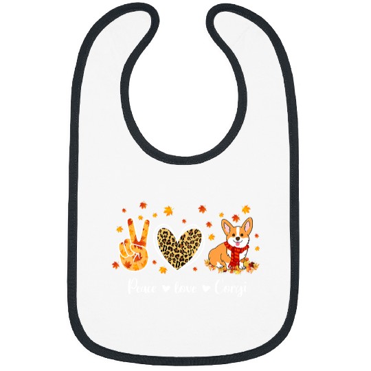 Corgi Pet Dog Peace Love Corgi Funny Fall Leaves Thanksgiving 146 Bibs
