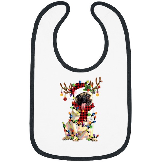 Pug Pet Dog Christmas Tree Lights Santa Hat Plaid Reindeer xmass 195 Bibs