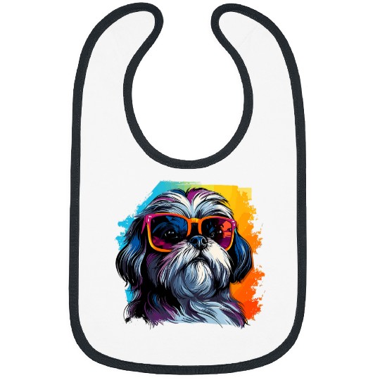 Shih Tzu Pet Hsi Shih dog Sunglasses Pop Art Colorful Bibs