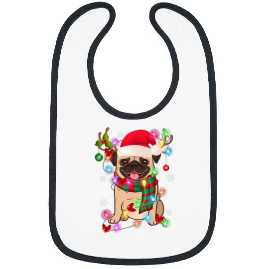 Pug Pet Dog Christmas Reindeer Santa Hat Christmas Lights Pajama 127 Bibs