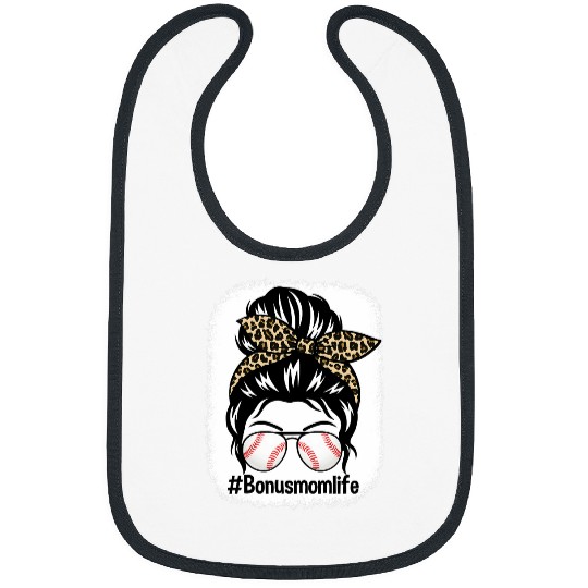 Sport Softball Bleached Bonus Mom Life Messy Bun Leopard Softball Bibs