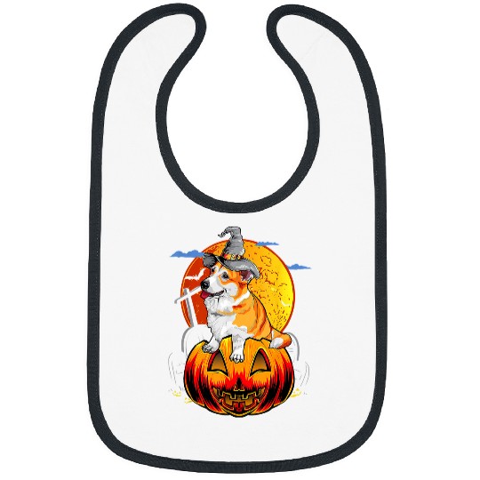 Corgi Pet Dog Halloween With Pumpkin Hat Witch Funny Demon 263 Bibs