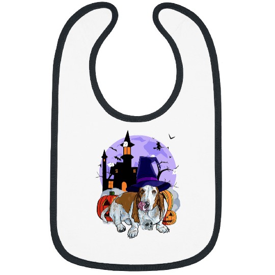 Basset Hound Pet Funny Basset Hound Dog Halloween Witch Pumpkin Bibs