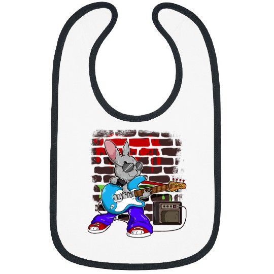 Funny Guitar Street Busking Guitar Player Hip Hop Bunny Rockstar Musician Guitarist Bibs
