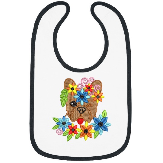 French Bulldog Pet Cute Silly French Bulldog with Flowers embroidered effect Bibs