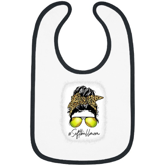 Sport Softball Mom Leopard Bandana Glasses Messy Bun Bleached Bibs