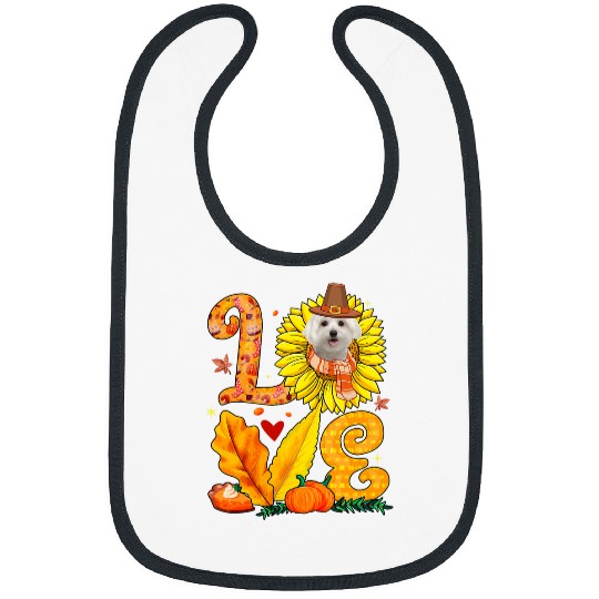 Maltese Pet LOVE Thanksgiving Maltese Sunflower Pumpkins Fall Leaves Bibs