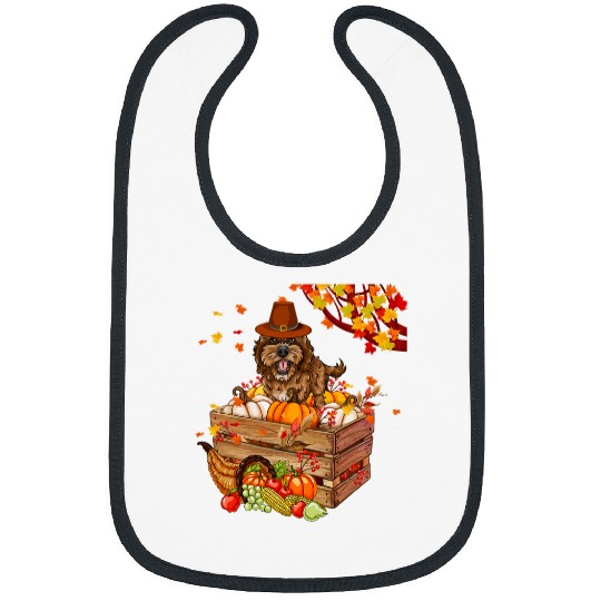 Cockapoo Pet With Pumpkins Thanksgiving Fall Leaves Farmer Owner Bibs