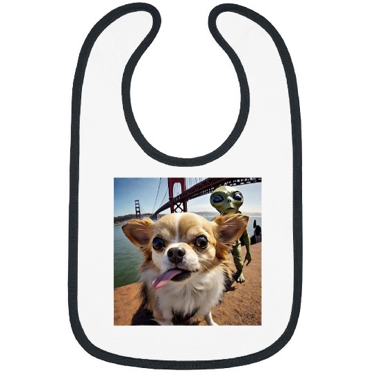 Chihuahua Pet selfie UFO alien Golden Gate Bridge dog dad mom Bibs