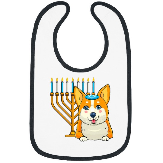 Corgi Pet Funny Hanukkah Jewish Corgi Dog Kippah Menorah Kids PJs Bibs