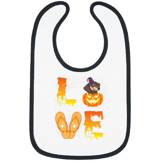 Dachshund Pet Moon Flip Flop Bat Spider Pumpkin LOVE Dachshund Halloween Bibs
