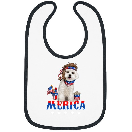 Maltese Pet Merica Maltese 4th of July Men Women American Flag Patriotic Bibs