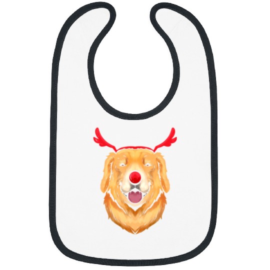 Golden Retriever Pet Dressed As Rudolph On Christmas Bibs