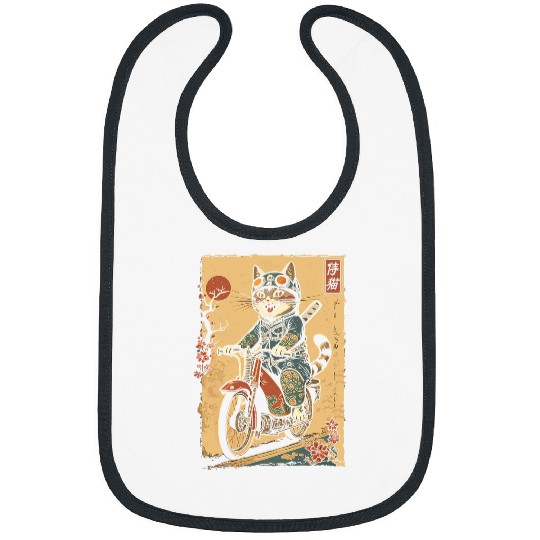 Japanese Samurai Cat on Motorcycle Kawaii Ninja Cat 24 Bibs