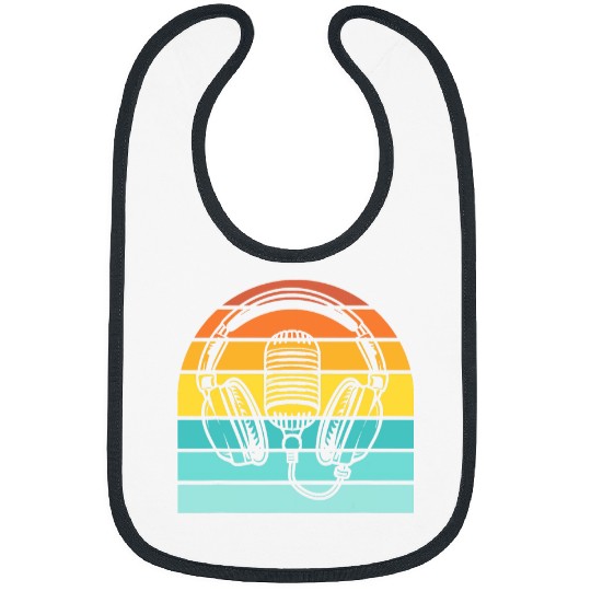 vintages Singer Vocalist Musician Retro Microphone Headphone 1 Bibs