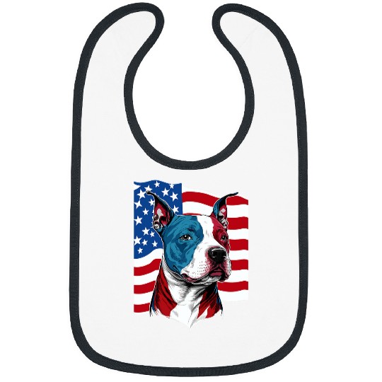 Pitbull Pet with US stars and stripes Flag Illustration 0 Bibs