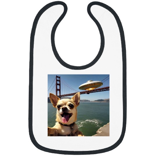 Chihuahua Pet selfie with UFO alien Golden Gate Bridge dog dad Bibs