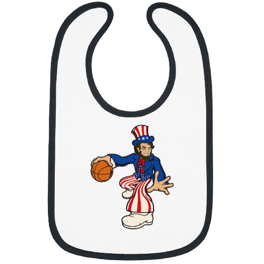 Sport Basketball Abraham Lincoln Playing Basketball Funny 4th of July Bibs