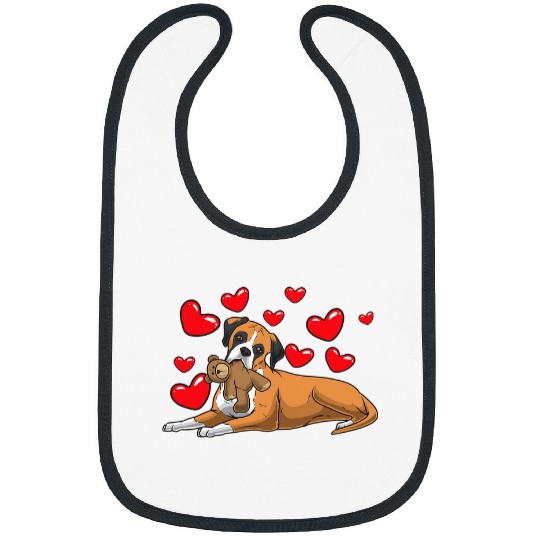 Boxer Pet With Stuffed Animal And Hearts Bibs