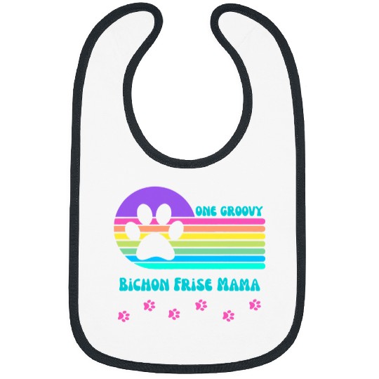 Bichon Pet Frise One Groovy Bichon Frise Mama Womens Vintage Retro Fur Mama Bibs