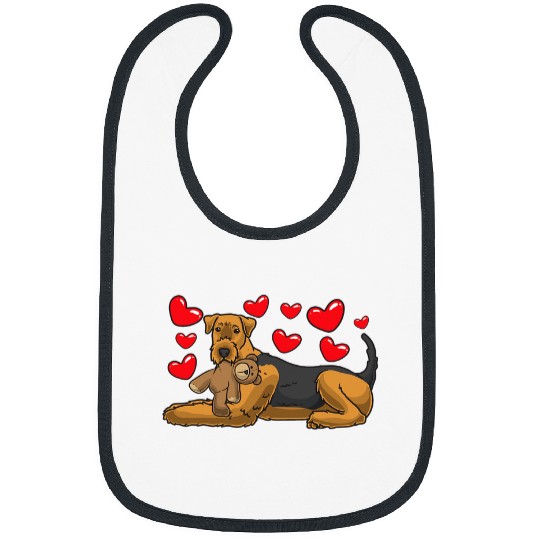 Airedale Terrier Pet With Stuffed Animal And Hearts Dog Bibs