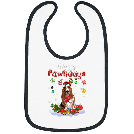 Basset Hound Pet Funny Basset Hound Happy Pawliday Santa Hat Christmas Pajama Bibs