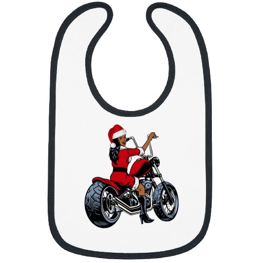 Afro American xmass Santa Woman Riding Chopper Motorcycle Bibs