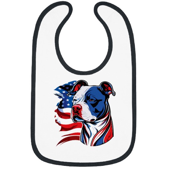 Pitbull Pet with US stars and stripes Flag Illustration Bibs