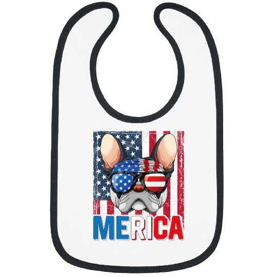 French Bulldog Pet Frenchie Dog Merica French Bulldog Dog 4th of July Gifts American Flag Bibs