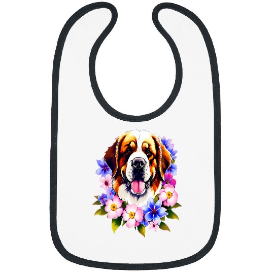 Saint Bernard Dog surrounded by Beautiful Spring Flowers Bibs