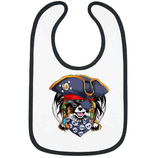 Papillon Pet dog in pirate hat with two swords halloween 3 Bibs